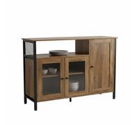 Armadio da Cucina Relaxdays con Ante in Vetro, 75 x 110 x 33 cm, Mobile da Cucina, credenza Industriale, Marrone/Nero