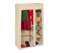 Relaxdays Armadio di Stoffa con Asta Attaccapanni, 5 Scomparti, Guardaroba Pieghevole, Rivestimento in Tessuto, Beige, Tessuto Non Tessuto, 174 x 107 x 42,5 cm