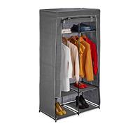 Relaxdays Armadio in Tessuto con 2 Aste Attaccapanni, 6 Scomparti, Pieghevole & Salvaspazio, con Cerniera, Antracite, Tessuto Non Tessuto, 1 pz