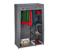 relaxdays Armadio in Tessuto, con Asta per Abiti e 5 Ripiani, Pieghevole, Cerniera Zip, HLP: 161x105,5x45cm, Antracite, Ferro, 1 pz