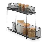 Relaxdays Armadio Organizer per Armadietti Cucina, Organizzatore Estraibile, 2 Cestelli, in Metallo, 40 x 15 x 46 cm, Nero, Acciaio