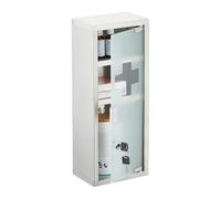 Relaxdays Armadietto Pronto Soccorso Medicinali, Cassetta Medicine con Chiave, HLP: 45x18x12 cm, Acciaio Inox e Vetro