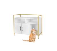 Relaxdays Mobile per Lettiera con Tappetino e Ingresso, 74x90x45 cm, Bianco/Oro