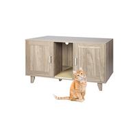 Relaxdays Armadio Porta lettiera XXL con 2 Scomparti, Cuccia e Tappetino, Grigio-Marrone 65x120x52 cm