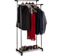 Relaxdays Stand Appendiabiti su Ruote con 2 Aste Attaccapanni, Regolabile, Guardaroba HLP 162x150x48 cm, Argento/Nero