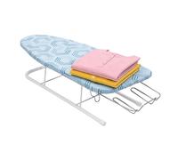 Relaxdays asse da stiro da tavolo, 76 x 30,5 cm, blu/bianco | Supporto ferro estraibile, pieghevole, compatto