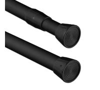 Relaxdays Asta a Pressione per Tende, Telescopica 66-110 cm, Bastone Estensibile Appendiabiti, Acciaio Inox, Nero, Bianco