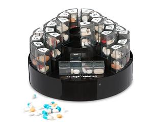 Relaxdays Astuccio Portapillole, 31 Giorni 4 Scomparti Organizer Porta Pastiglie Medicinali Viaggio con Custodia, Nero, H x D: 14 x 21 cm