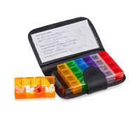 Relaxdays Astuccio Portapillole, 7 Giorni 4 Scomparti Organizer Porta Pastiglie Medicinali da Viaggio con Custodia, Nero