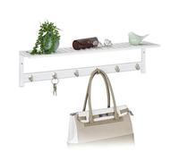 Relaxdays Attaccapanni da Muro con Mensola, Portasciugamani con 6 Ganci, Corridoio & Bagno, Rustico, 18x75x16 cm, bianco