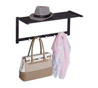 relaxdays Attaccapanni da Muro con Ripiano, Mensola Portaoggetti con 5 Ganci, Corridoio & Bagno, 28 x 65 x 25 cm, nero