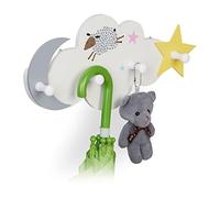 Relaxdays Attaccapanni da Muro per Bambini, 4 Ganci Appendiabiti, Design Cielo Notturno, HLP 16,5x34,5x5 cm, MDF, Bianco