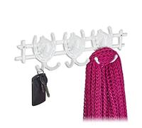 Relaxdays Attaccapanni da Parete, Tema Cavalli, 11x36,5x3,5 cm, 6 Ganci Appendiabiti Ghisa, Guardaroba Ingresso, Bianco