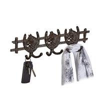 Relaxdays Attaccapanni da Parete, Tema Cavalli, 11x36,5x3,5 cm, 6 Ganci Appendiabiti Ghisa, Guardaroba Ingresso, Marrone