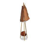 Relaxdays Attaccapanni Ingresso, 8 Ganci, 2 Ripiani, Appendiabiti in Bambù & Legno MDF, HxD 181x37 cm, naturale/bianco