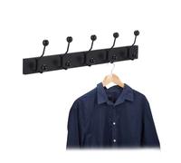 Relaxdays Attaccapanni da Parete, 5 Ganci Doppi, Appendiabiti, MDF, Ferro, Legno Loto, Guardaroba, 14 x 65 x 7 cm, Nero