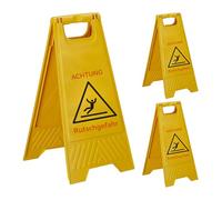 Relaxdays Attenzione! Rischio Scivolamento, Set da 3, Pieghevole, Doppia Faccia, plastica, Giallo