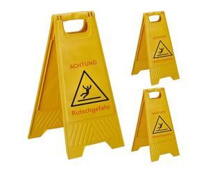 Relaxdays Attenzione! Rischio Scivolamento, Set da 3, Pieghevole, Doppia Faccia, plastica, Giallo