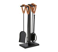 Relaxdays Attrezzi con manico in pelle da camino