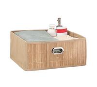 Relaxdays Aufbewahrungskorb Bambus Flach Contenitore Portaoggetti in bambù, Scatola da Bagno Quadrata, Misure HLP 14 x 31 x 31 cm, Pieghevole, Naturale, Tessuto Non Tessuto