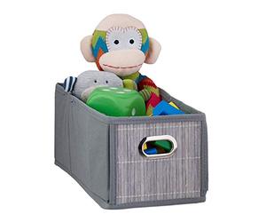 Relaxdays Aufbewahrungskorb Bambus Schmal Contenitore Portaoggetti in bambù, Scatola da Bagno Rettangolare, HLP 14 x 15 x 31 cm, Pieghevole, Grigio, 1 pz