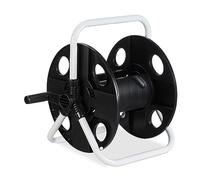 Relaxdays Avvolgitubo Acqua, Carrello Avvolgi Tubi 30 m, 1/2", Acciaio, Plastica, Portatubo HLP 38x42x31 cm, Nero Bianco