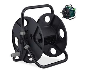 Relaxdays Avvolgitubo dell'Acqua, Attacco 1/2", Bobina Riavvolgi Tubi da 30 m, Accessori per Irrigazione, Nero Grigio