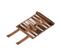 Relaxdays Backgammon da Viaggio, Campo da Gioco LxP: 32 x 26 cm, Arrotolabile, con Pedine e Dadi, Aspetto Pelle, Marrone