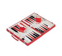 Relaxdays Backgammon da Viaggio, Tabellone da Gioco nella Custodia, HLP: 5x36,5x24 cm, Pedine e Dadi, Finta Pelle, Rosso