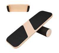 Relaxdays Balance Board, Surf Trainer con rotella, HLP: 3x74x28 cm | fermi antiscivolo, legno di betulla, naturale-nero