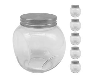 Relaxdays Barattoli per Caramelle, Set 6x480 ml, Trasparente/Argento | Candy Bar, coperchio inox