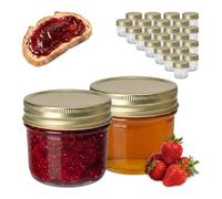 Relaxdays Barattoli per Conserve, Set 25 pz, 120 ml, Trasparente/Oro | Coperchio twist-off, per marmellate