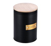 Relaxdays Barattolo caffè con Coperchio Ermetico in bambù, 1 Contenitore Metallo da Cucina HxD 16x11 cm, Nero Naturale, Acciaio, Silicone