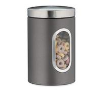 Relaxdays Barattolo con coperchio e finestra di visualizzazione, 1,4 l, per caffè, farina, pasta, contenitore da cucina, plastica/metallo, grigio, 17 x 11 x 11 cm