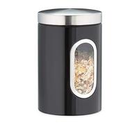 Relaxdays 10027647_46 Barattolo, con Coperchio, Finestra Trasparente, 1,4 L, caffè, Sale, Zucchero, Pasta, Cucina, Metallo, Nero, Ferro