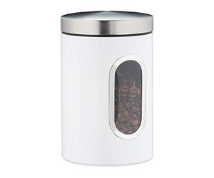 Relaxdays Barattolo, con Coperchio, Finestra Trasparente, 1,4 L, caffè, Sale, Zucchero, Pasta, Cucina, Metallo, Bianco