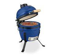 Relaxdays Barbecue a Carbonella Stile Kamado, Griglia Ø 26 cm in Ceramica, BBQ Carbone da Esterno Termometro 450°C, Acciaio Inox, Ferro, 56.5 x 43 x 46 cm