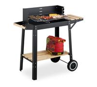 Barbecue Griglia Carbonella Carrello Ripiano Legno Grill Acciaio 80,5x86x42 cm