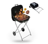 Relaxdays barbecue portatile a carbone pieghevole con coperchio, nero | Rotelle, per campeggio, balcone, giardino