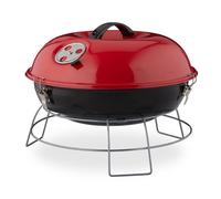 Relaxdays Barbecue a Sfera, Portatile, con Coperchio, Ampia Superficie di Cottura, Carbonella in Legno, Ø36cm, Rosso