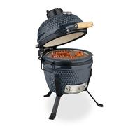 Relaxdays Barbecue a Carbonella Stile Kamado, Griglia Ø 26 cm in Ceramica, BBQ Carbone da Esterno Termometro 450°C, Ferro, Acciaio Inox, 56.5 x 43 x 46 cm