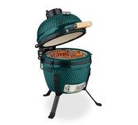 Relaxdays Barbecue a Carbonella Stile Kamado, Griglia Ø 26 cm in Ceramica, BBQ Carbone da Esterno Termometro 450, Ferro, Acciaio Inox, 56.5 x 43 x 46 cm