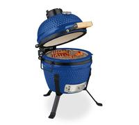 Relaxdays Barbecue a Carbonella Stile Kamado, Griglia Ø 26 cm in Ceramica, BBQ Carbone da Esterno Termometro 450°C, Acciaio Inox, Ferro, 56.5 x 43 x 46 cm