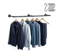 Relaxdays Barra Appendiabiti da Parete 140 cm, Stile Industriale, 6 Ganci a S, Camera, corridoio, Nero