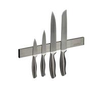 Relaxdays Barra Magnetica Portacoltelli in Acciaio Inox, Autoadesiva, Asta Lunga 30 cm, Guida a Parete, Argento Nero