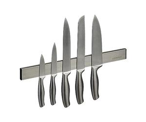 Relaxdays Barra Magnetica Portacoltelli in Acciaio Inox, Autoadesiva, Asta Lunga 40 cm, Guida a Parete, Argento Nero