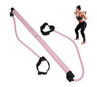 Relaxdays Barra Pilates con 2 Elastici, per Esercizi di Resistenza e Yoga, Bastone con Fascie con Corda per Piede, Rosa