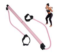 Relaxdays Barra Pilates con 2 Elastici, per Esercizi di Resistenza e Yoga, Bastone con Fascie con Corda per Piede, Rosa