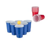 Relaxdays Beer Pong Set, Kit da 50 Bicchieri con 6 Palline, Gioco Alcolico, Giochi con Birra, Volume 16 oz, Rosso/Blu