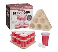 Relaxdays Beer Pong Set, Kit da 12 Bicchieri con 2 Supporti e 2 Palline, Gioco Alcolico Solo per Adulti, Rosso Naturale